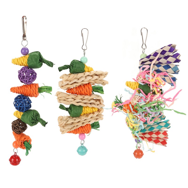 3pcs Parrot Chew Toys Weave Carrot Corn Rattan Balls Shredded