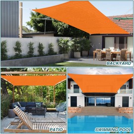 ECOOPTS 10'x21' HDPE Sun Shade Sail Rectangle Canopy Shades for Outdoor Patio Pergola Cover Blockage 95% UV Resistant(Orange)
