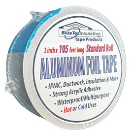 BlueTex Insulation - 2 inch x 35 Yards (105 feet) 4 mil, Aluminum Foil Tape. Heavy-Duty, Flexible, High/Low Temperatures, Seal HVAC Ductwork, Insulation, Vapor Barrier Seam Tape
