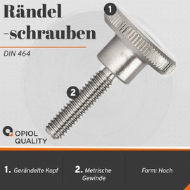 OPIOL QUALITY® Thumb Screws DIN 464 High Shape M6 x 30 mm Made of A1 Stainless Steel (Pack of 4)