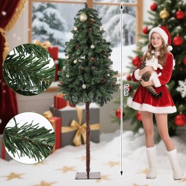Simgoing 6ft Tall Cat Proof Christmas Tree Green Pencil Artificial Christmas Tree with Burr Strips Cat Proof Holiday Decoration for Home Shops Party Indoor Fireplace