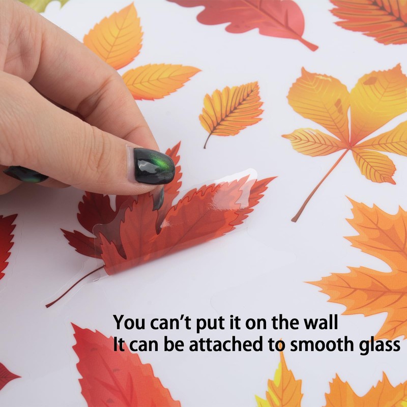 GWAWG 100PCS 6sheets Autumn Stickers,Autumn Decorations,Fall Leaves Window Clings Decor-Fall,Maple