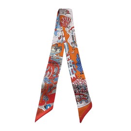 JERLA 100% Mulberry silk Scarf Head Hair Ribbon Handbag Handle wrap Tie Bundle Scarf Neckerchief Scarf for women men, World Orange, 33.5"×1.97"