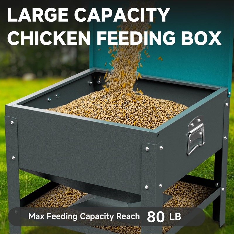 Automatic Chicken and Duck Feeder, 80 LBS Capacity Metal Chicken
