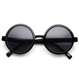 zeroUV Classic Retro Style Shiny Plastic Round Circle Sunglasses (Black Smoke)