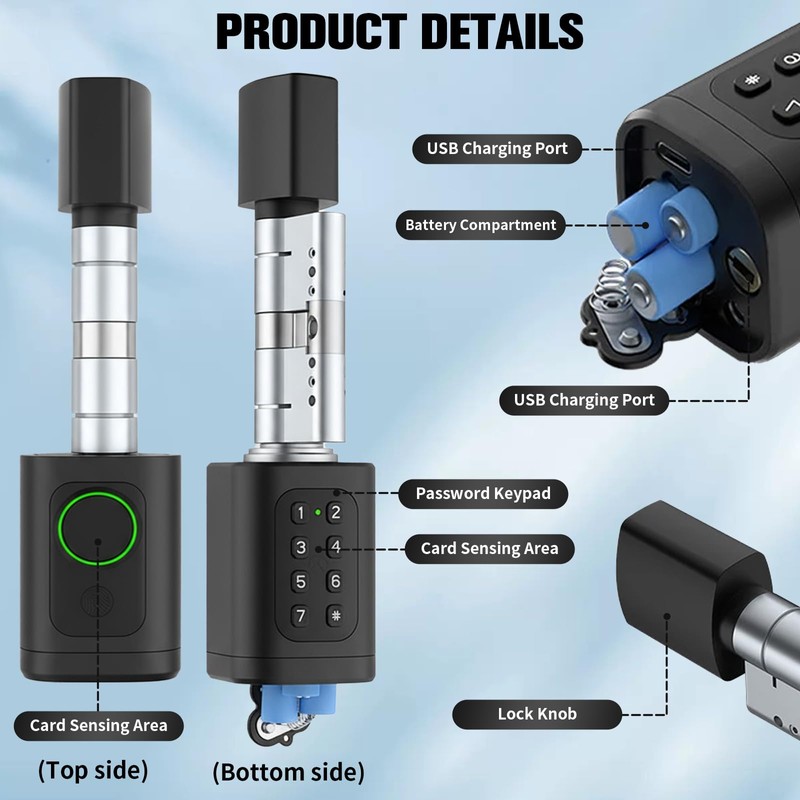 Electronic Door Lock Fingerprint - Smart Lock with Adjustable Lock