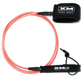 XM SURF MORE Premium Surfboard Leash, 5.5ft, Made in USA, Comp Cord Thickness (0.220in), Key Pocket, Unbreakable Swivels, Detachable Railsaver, Coral Leash, Black Strap, Kink-Free [3 Year Warranty]