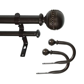 eTeckram 1" Double Curtain Rod with Sable Finials and holdbacks (48‘’-84‘’, Bronze gold)