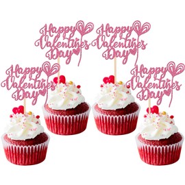 24 piezas de decoración para magdalenas con purpurina para el día de San Valentín, diseño de corazón con texto "Be My Valentín", para decoración de tartas de cumpleaños y decoración de pasteles, color