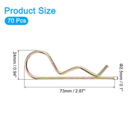 sourcing map 70Pcs 2.5mmx65mm Zinc-Plated Carbon Steel R Shaped Spring Cotter Pins, R Clips Cotter Pin Spring Fastener for Household Appliances, Sports Equipment, Car Mechanics Repair (Colored)