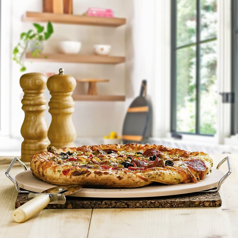 OVENTE 13" Round Pizza Stone for Oven and Grill, Heat