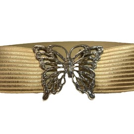 la junes Made in Japan, Extra Thick 2.4 inches (6 cm) Rubber Belt with Beautiful Butterfly Buckle, One Size Fits Most, Adjustable Length for Butterfly, Dance, gold beige/silver butterfly