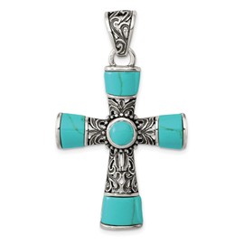 IceCarats 925 Sterling Silver Synthetic Blue Turquoise Vintage Holy Cross Necklace Religious Chain Pendant Jesus Christ Charm Only