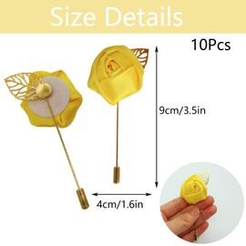 Pack of 10 Flower Lapel Pins Boutonniere Handmade Lapel Pin Corsage Groom Wedding Rose Easy to Wear for Bride Groom Groomsman Bridesmaid Wedding Prom Party, small, Metal