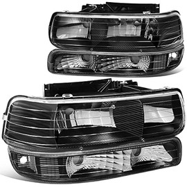 DNA MOTORING HL-OH-CS99-4P-BK-CL1 Black Housing Headlights Compatible with 99-02 Silverado 00-06 Suburban/Tahoe Bottom Bumper Lights Fit OE Grill