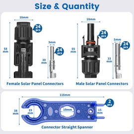 Elecoutek Solar Plug Set for 2.5/4/6 mm² Solar Cable, Solar System, Solar Module, Photovoltaic Connector IP67 with Wrench 24 Pairs
