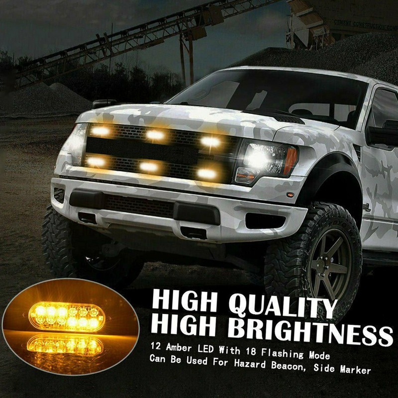 4PCS 12 Strobe LED Amber Hazard Beacon Emergency Flashing Side