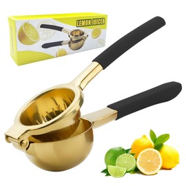 AGIgear Lemon Squeezer,Stainless Steel Lemon Juicer,Heavy Duty Lemon Juicer,Pro-Grade No Seeds Citrus Juicer(Gold-Black)