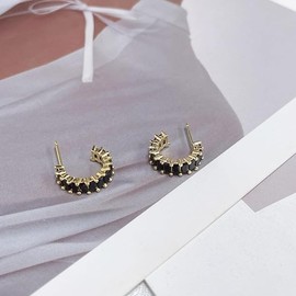 Cubic Zirconia Cartilage Small Hoop Earrings for Women Girls Hypoallergenic Multi Colors Crystal Open Round Circle Hoops Minimalist Hooped (Black, One size)