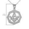 925 Sterling Silver Octagonal Freemason Charm Masonic Pendant Necklace, 22"