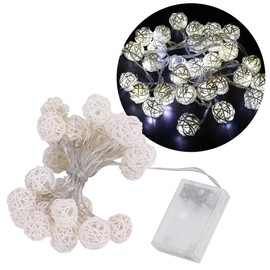 Globe Rattan Ball String Lights 30LED Battery Powered Night Lamp Hanging Decor (White)