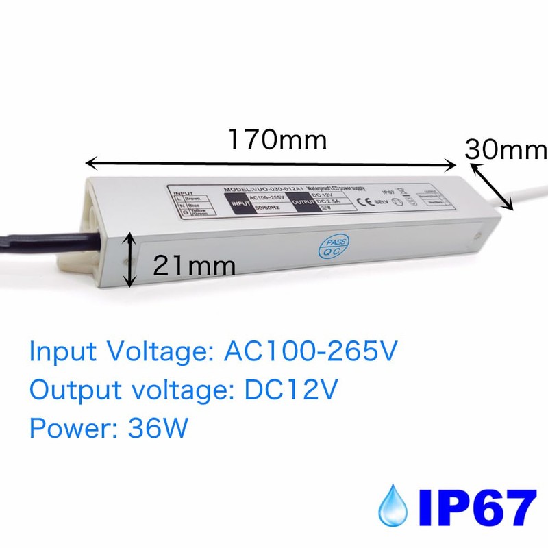 LIDESENMO Waterproof IP67 12V 3A Power Supply 36W AC DC