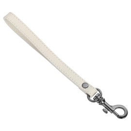 SUIKIHUM Leather Wristlet Strap, (20cm/7.87" Long KeyChain Hand Strap) Leather Metal Buckle Wrist Strap for Purse, Clutch, Keychain, Cream White Leather Black Clasp