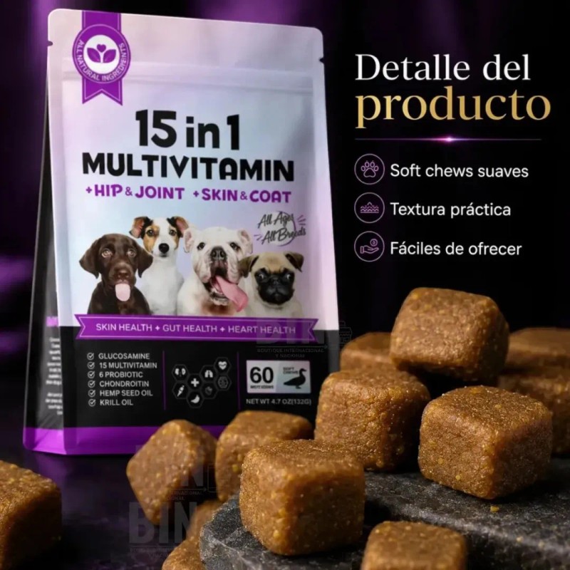 60 Multivitamínico Perros Refuerza Salud Articular 15 En 1