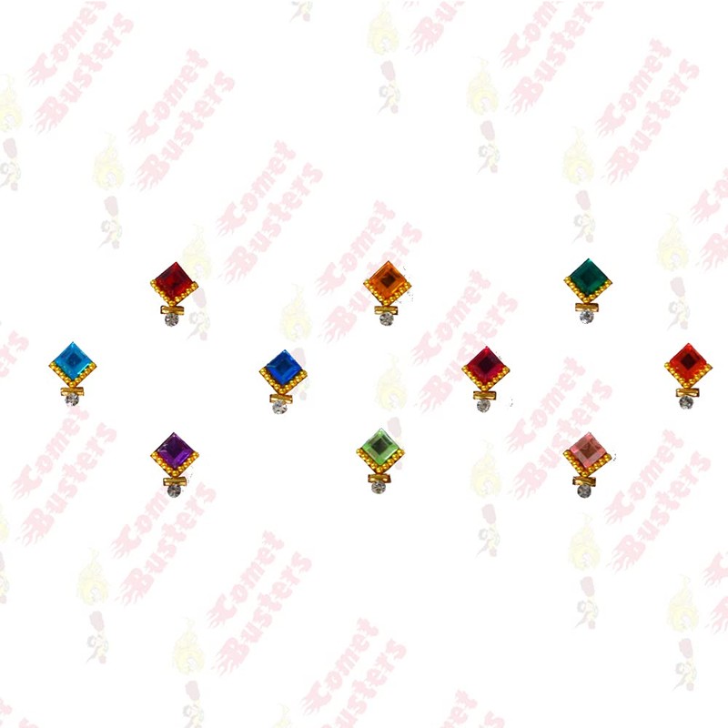 Comet Busters Beautiful Multicolor Square Stone Bindis With Gold Beads