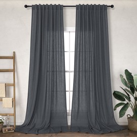 DANCURTON 102 Inch Long Curtains for Living Room Dinning 2 Panels Set Back Tab Pocket Light Filter Burlap Farm House Linen Drapes Dark Gray Curtain 102 Inch Length for Patio Door Bedroom Charcoal Grey
