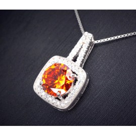 Spirit Art USA Studio Red Orange Sunstone Necklace - Tangerine Orange Sapphire Pendant - High Quality