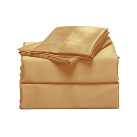 Luxury Home Satin Bed Sheet Set Ultra Soft 4-Piece King - Gold