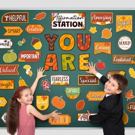 Weekgrat 45 Pcs Fall Thanksgiving Affirmation Station Bulletin Board Set Autumn Motivational Posters Classroom Mirror Growth Mindset Decor Positive Accents Cutouts for School Office Home Teacher Wall