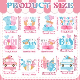 12 Pcs Ice Cream Gender Revel Decoration Ice Cream Honeycomb Centerpiece Summer Pink Blue Gender Revel Table Topper Table Decoration for Baby Shower Birthday Party Favors