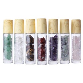 Glass Roller Bottle With Gemstone Balls, 10ml Essential Oil Roll On Bottles, Travel Sample Bottles With Crystal Chips Inside for Oil Perfume - 10 Pcs