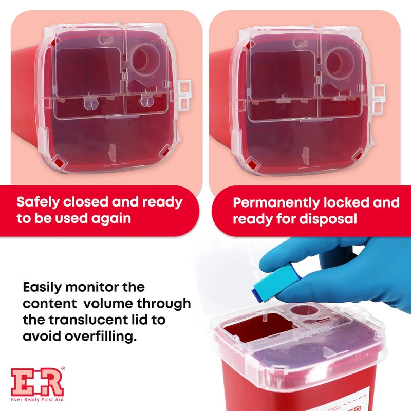 Ever Ready First Aid Sharps Container with Split Lid Design