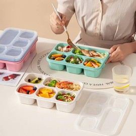 Lezuoey 4 Pack Bento Box Adult Lunch Box 5 Compartment Meal Prep Containers Reusable Snack Box Portion Control Containers Wheat Straw Lunch boxes for School, Work, Travel