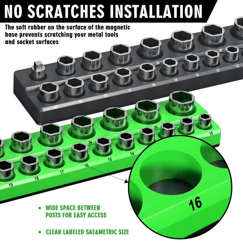 Magnetic Socket Organizer Holder Set For Tool Box Drawer, Toolbox