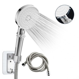 TeeFity High Pressure Shower Head with Handheld, 5 Spray Settings Multifunctional High Flow Showerhead with 78.74" Stainless Steel Hose and Adjustable Bracket, Easy to Install, Anti-leakage(Silver)
