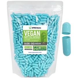 XPRS Nutra Size 00 Empty Capsules - 1000 Count Empty Vegan Capsules - Vegetarian Empty Pills - DIY Vegetable Capsule Filling- Veggie Pill Caps (Aqua)