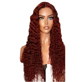 AiPliantfis Glueless Wig Human Hair Wig Real Hair Wig Women's Deep Wave Wig Women's Real Hair #33 Reddish Brown 4x1 Lace Natural Hairline with Baby Hair Minimal Smell 26 Inches (66 cm)