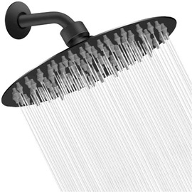 NearMoon High Pressure Shower Head with Shower Arm, High Flow Stainless Steel Rain Showerhead, Ultra-Thin Design, Pressure Boosting-Awesome Shower Experience(8 Inch Head + Shower arm, Matte Black)