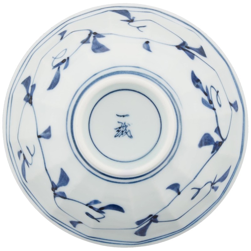 Hasamiyaki Lightweight Rice Bowl (Large), Arabesque Pattern, Blue 32001