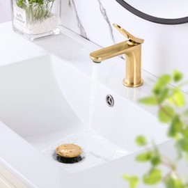 Bathroom Sink Drain with Overflow, Pop Up Drain Stopper Vessel Sink Lavatory Vanity Universal Bathroom Sink Stopper Anti-Clog Strainer Brushed Gold