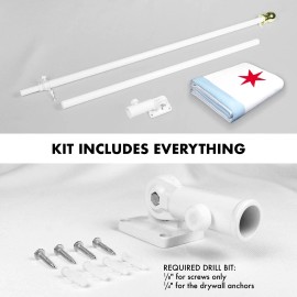 UD_G128 Combo Pack: 6 Feet Tangle Free Spinning Flagpole (White) Chicago City Flag 3x5 ft Printed 150D Brass Grommets (Flag Incl
