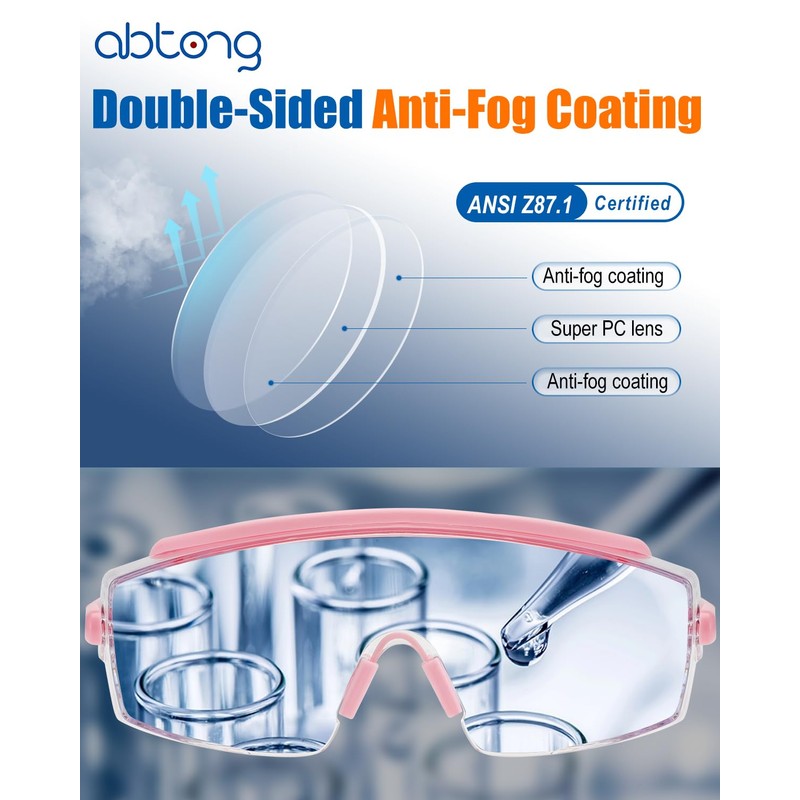 abtong Safety Glasses Over Eyeglasses — ANSI Z87.1 Certified Clear