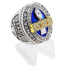 2023 Fantasy Football Championship Ring | Heavy FFL Champion Ring | Gold Silver Tone Plated Award Trophy for Fantasy Football League Winner (size 10, ring and stand together)