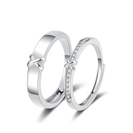 KONFEN 2PCS Cubic Zirconia Couple Rings Set, Adjustable Open Couple Band Eternity Rings for Men and Women, Hypoallergenic Bridal Jewellery Destiny Ring Gifts for Anniversary