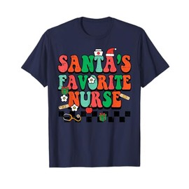 Santa's Favorite Nurse Retro Xmas Christmas Scrub Top Women's T-Shirt, blue