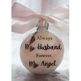 Husband Memorial Christmas Ornament with Angel Wing Charm Sympathy Gift